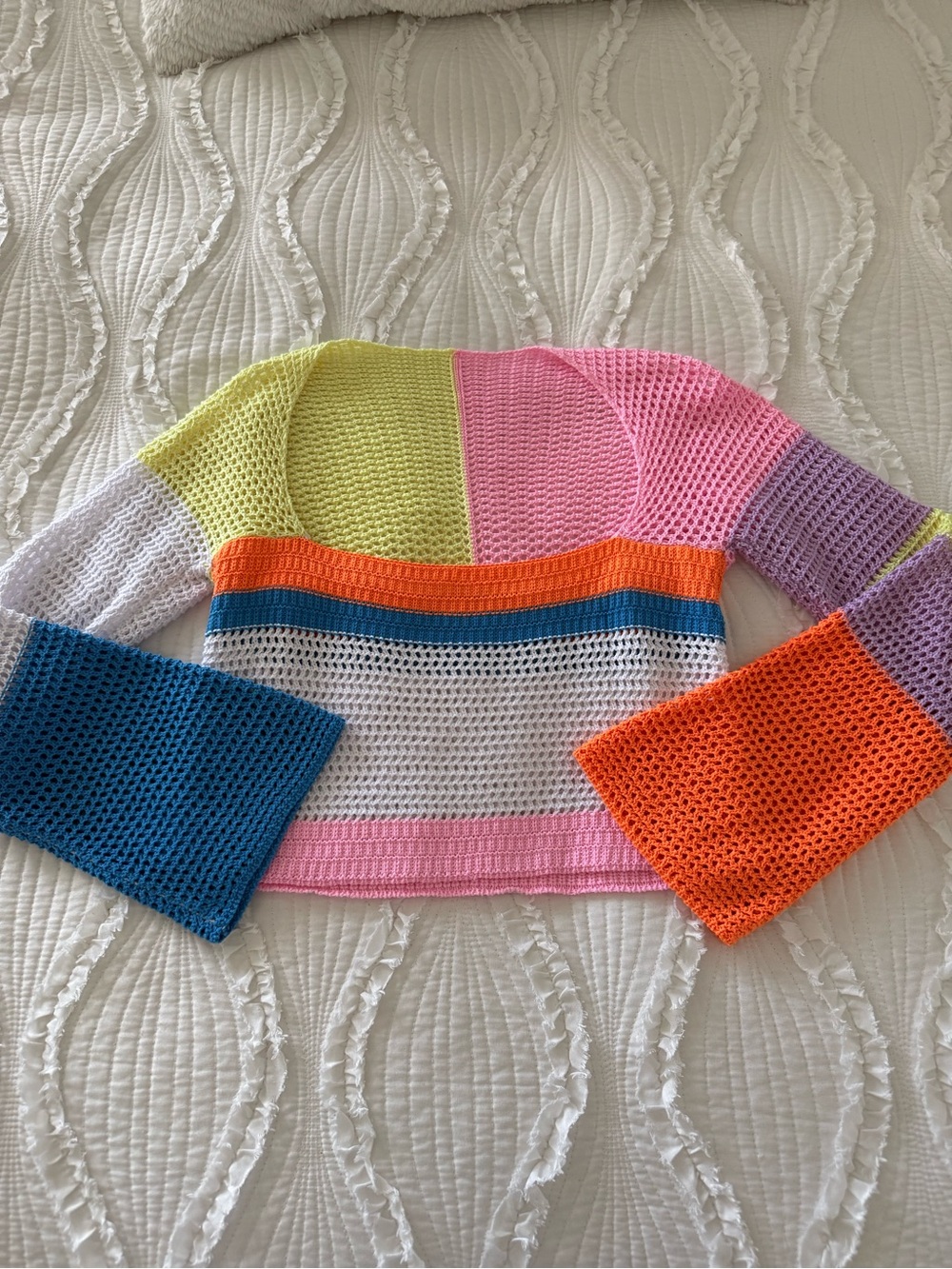 Women's Multi-Color Crochet Colorblock Sweater